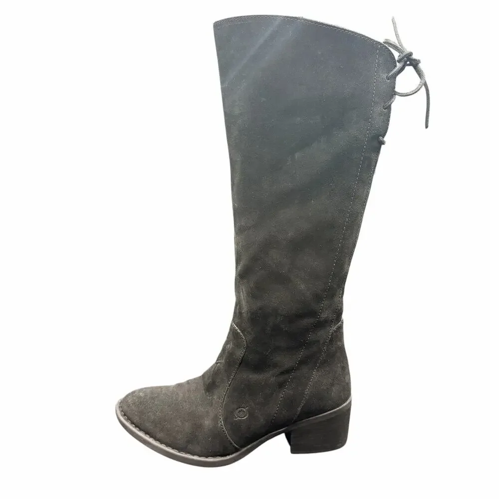 Born Black Suede Tall Riding Boots Lace Back 9M F33103